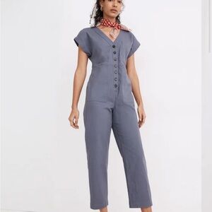 Madewell Slate Blue Button-Front Jumpsuit